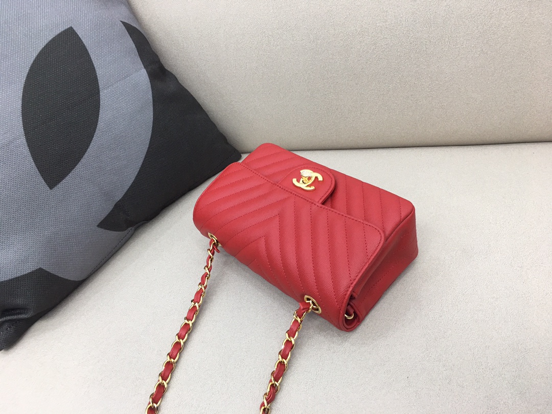 Small Classic Flap Caviar Bag A01116 Red/Gold